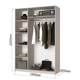 Шафа 3-дверна з антресоллю MebelStar Оскар ДСП BL-B, стандарт 150x52x260 см Сіра мишка (MBS-4936) - мініатюра 3