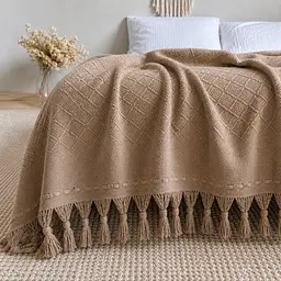 Покривало-плед з бахромою LoveYouHome 200x230 см бежеве (ly2306)