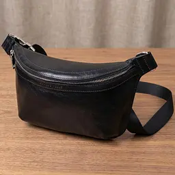 Шкіряна бананка унісекс GRANDE PELLE 22813 чорна - мініатюра 2