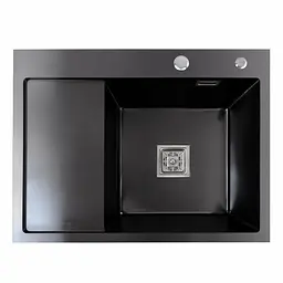 Кухонна мийка чорна Platinum PVD Handmade 65x50 R(квадратний сифон 3,0/1), Чорний