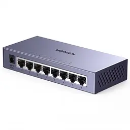 Некерований гігабітний Ethernet-комутатор UGREEN CM934 світч 8 портів RJ45 10/100/1000 Мбіт/с на порт комутаційна здатність 16 Гбіт/с блок живлення 5 В / 1 А у комплекті захист від імпульсних перенапруг 4 кВ Auto MDI/MDIX для прямих і перехресних патч-кордів автоматичне узгодження швидкості й дуплексу для настінного монтажу індикатори живлення та активності портів пасивне охолодження без вентилятора сталевий корпус сірий (55467)