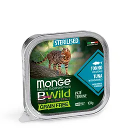 Беззерновий паштет MONGE BWILD CAT Sterilised із тунця з овочами для стерилізованих кішок 100 гр
