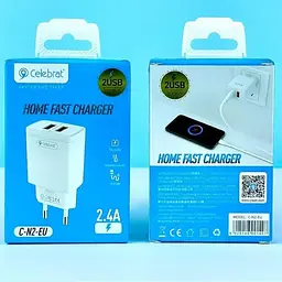 Мережевий зарядний пристрій Celebrat C-N2-EU 2USB 2.4А wall charger + Lightning cable White - мініатюра 2
