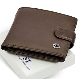 Шкіряне чоловіче портмоне на кнопці ST Leather ST104 коричневе 9,5 см - мініатюра 3