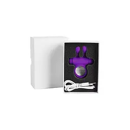 Ерекційне віброкільце S Pleasures Premium Rabbit Ring фіолетове, зі знімною віброкулею та вушками - мініатюра 3