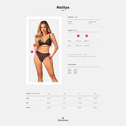 Комплект білизни Obsessive Natilya 2-pcs set XS/S, black, бюстгальтер, трусики - мініатюра 7