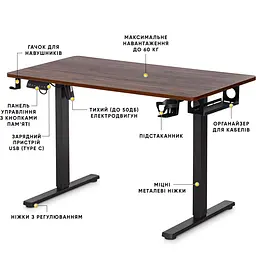 Стіл Mealux PowerDesk Lite Walnut з електрорегулюванням висоти (арт. EVO-201 Lite Walnut /B) - мініатюра 2