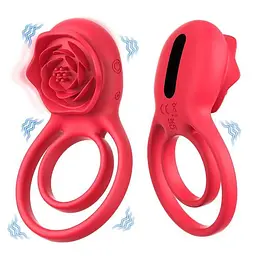 Вібруюче подвійне ерекційне кільце Hgod Rose USB Червоний K000755 - мініатюра 5