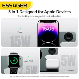 Бездротовий мультизарядний пристрій Essager Ruicheng desktop magnetic suction 15W (3 in 1) black (EWXZM-RC0G-Z) - мініатюра 6