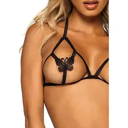 Комплект Leg Avenue Open cup bra and pearl panty Black - мініатюра 4