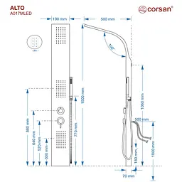 Душова панель Corsan Alto black LED A017MBLLED, Чорний матовий - мініатюра 6
