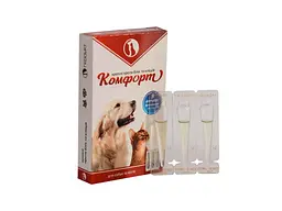 Краплі інсекто-акарицидні Продукт Коти, собаки Комфорт проти бліх та кліщів 3 ампули по 1мл