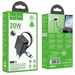 МЗП Hoco N57 Full PD20W with retractable cable Type-C (2USB-C) Black - мініатюра 5