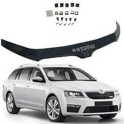 Дефлектор капоту мухобійка Skoda Octavia A7 2013-2017 Євро Кріплення (Voron Glass)