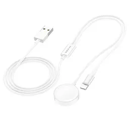 Кабель Borofone BQ22 2в1 USB to Lightning/iWatch Qi 1.2m білий - мініатюра 8