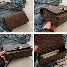 Кросбоді на ланцюжку з еко-шкіри Lilly P2-14502DB темно коричневе - мініатюра 3