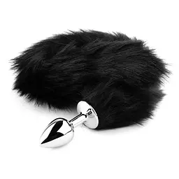 Анальна пробка Fox Tail Black XL — срібляста - мініатюра 5
