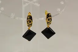 Сережки No Name підвіски ромби чорний онікс 4,2 см золотисті