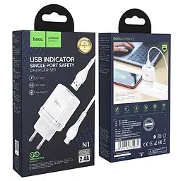 Мережевий зарядний пристрій Hoco N1, 12W 2.4 A з USB-роз'ємом і кабелем Type-C у комплекті білий - мініатюра 9