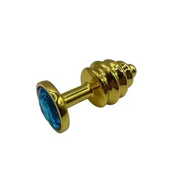 Металева анальна пробка із кристалом Пікантні Штучки Gold Water Blue - розмір S