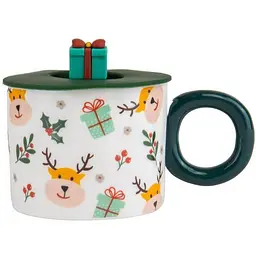 Чашка Elisey Christmas Night білий з зеленим з кришкою 350 мл (9151-005d)