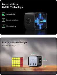 Мережевий зарядний пристрій UGREEN CD268 3-контактна розетка DigiNest Cube 65W 2xUSB+2xUSB-C Power Strip - мініатюра 3