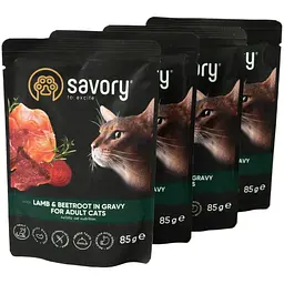 Набір вологих кормів Savory 3+1 для дорослих котів, ягня з буряком у соусі 340 г (4 шт. х 85 г) - мініатюра 4