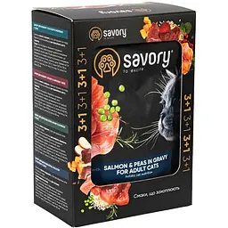 Набір вологих кормів Savory 3+1 для дорослих котів, лосось з горохом у соусі 340 г (4 шт. х 85 г) - мініатюра 3