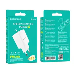 Зарядний пристрій BOROFONE 1xUSB-C PD 20 Вт BA81A білий (6941991108181) - мініатюра 3
