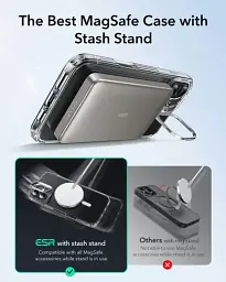 Прозорий чохол із підставкою ESR Classic Hybrid Case with Stash Stand (HaloLock) Clear Black для iPhone 16 (1A7470202) - мініатюра 3