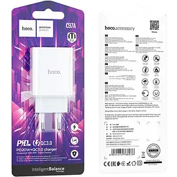 Мережевий зарядний пристрій Hoco C97A PD20W+QC3.0 White (766076) [170754] - мініатюра 6