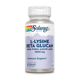 Амінокислота Solaray L-Lysine 1000 mg & Beta Glucan, 60 вегакапсул