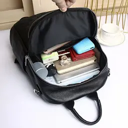 Шкіряний жіночий рюкзак з тисненням 42147 Tiding Bag чорний - мініатюра 5