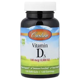 Витамин D Vitamin D3 100 mcg (4,000 IU) 120 жидких капсул Carlson vit0006390