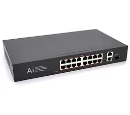 POE-комутатор Merlion BTD6018FE 16 POE 100 Мбіт + 1xSingle Fiber Tx 1310 нм 20 км + 2xRJ45 1000 Мбіт