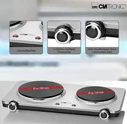 Настільна електрична плита 2500Вт на 2 конфорки Clatronic DKP 3668 - мініатюра 3