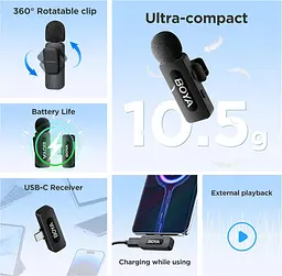 Бездротовий мікрофон BOYA BY-V10 USB-C для Android і ноутбука, шумозаглушення, 9 год - мініатюра 7