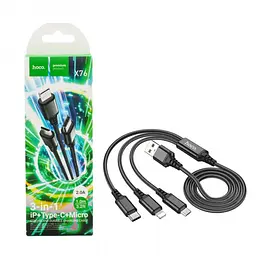 Кабель для заряджання телефонів HOCO X76 3 в 1 USB to Type-C+Lightning+MicroUSB 2A Чорний - мініатюра 4