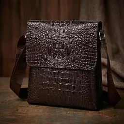 Сумка чоловіча вертикальна з тисненням під рептилію 14723 Vintage коричнева - мініатюра 4