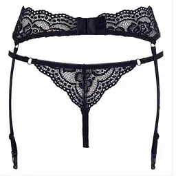 Стрінги з поясом для панчох - Cotelli Collection 2321874 String & Suspender Belt - black S Cottelli 513223218741021 90535 - мініатюра 2