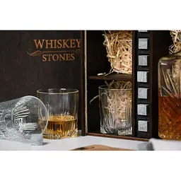 Подарунковий набір Whiskey Stones камені для віскі в дерев'яному пеналі №6 + декантер + 6 склянок Rocco Selecta + щипці + мішечок - мініатюра 7