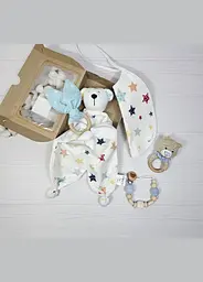 Набір для малюка: ведмедик, гризунець, слинявчик a.l.babybox Зірочки кольорові