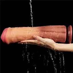 Фалоімітатор LoveToy Dual Layered Silicone Cock 12" 30 см коричневий - мініатюра 9