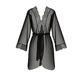 Пеньюар Passion AMBERLY PEIGNOIR 6XL/7XL, black, ажурні декольте та манжети, широкі рукави - мініатюра 3