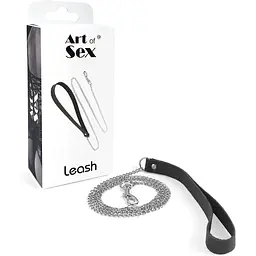 Повідець на ланцюжку із натуральної шкіри Art of Sex - Leash, колір Чорний - мініатюра 4