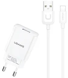 Сітчасте зарядне пристрій Usams T21 KiT T18 single USB-A 2.1A with U Turn Lightning cable Білий