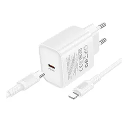 Мережевий зарядний пристрій Borofone BA84A Single port fast charger set 1USB-C PD/QC 30W Type-C to Lightning 1 м White (36178_3606877) - мініатюра 3