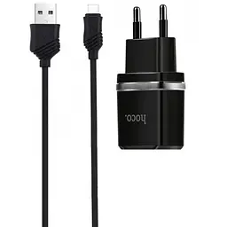 Мережевий зарядний пристрій 2USB Hoco C77A 2.4A Black + USB Cable XiaomicroUSB
