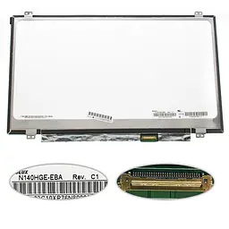 Матриця 14.0 N140HGE-EBA 1920х1080, 30pineDP, 220cd/m2 , LED, SLIM вертикальні вушки, матова, роз'єм праворуч знизу для ноутбука