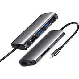 USB-хаб Prologix 7-in-1 Type-C to HDMI+2xUSB3.0+PD+Lan+TF+SD [PR-WUC-105B] [77281] - мініатюра 3